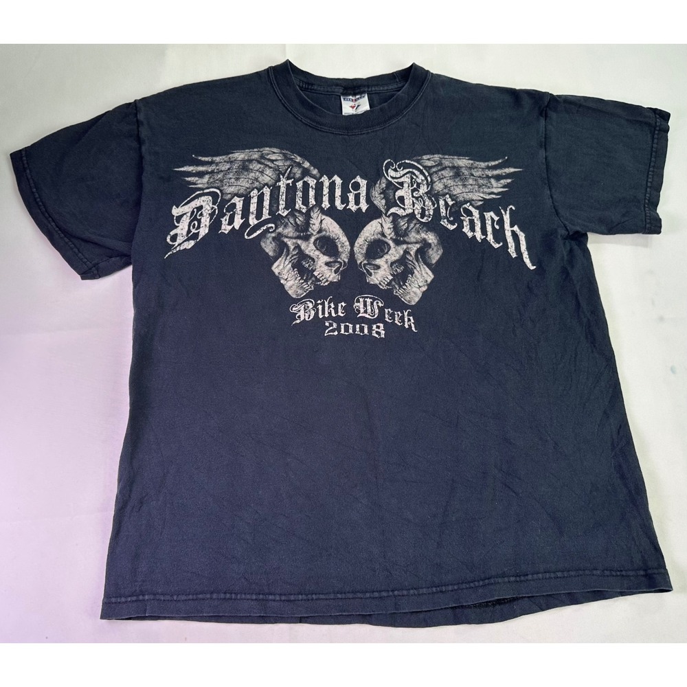 Y2K Daytona Beach Bike Week 2008 T Shirt Men's Medium Skulls‎ Wings Motorcycle - Picture 2 of 7